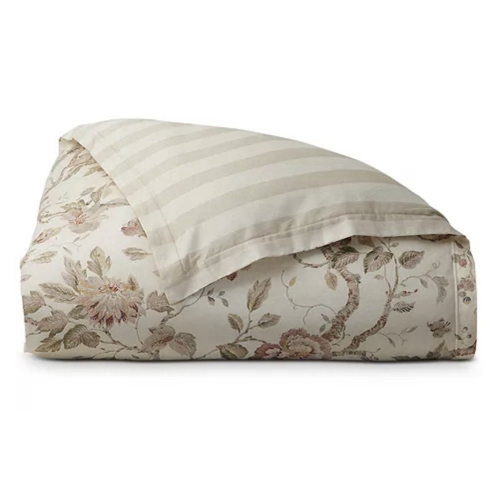 Ralph Lauren Elsie Reversible Jacobean Floral Striped King Duvet Cover $430 NWOT